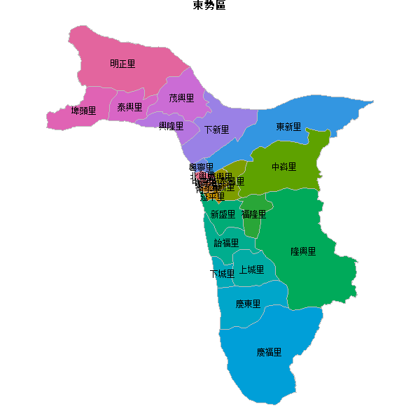 東勢區乡镇地图JSON数据火星坐标系(gcj02).json