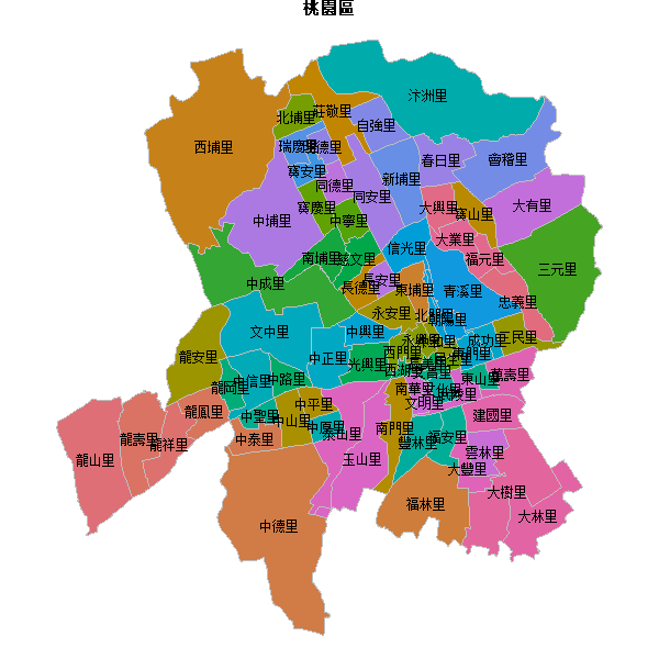 桃園區乡镇地图JSON数据火星坐标系(gcj02).json