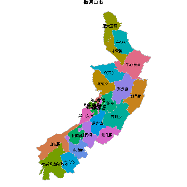 梅河口市乡镇地图JSON数据火星坐标系(gcj02).json