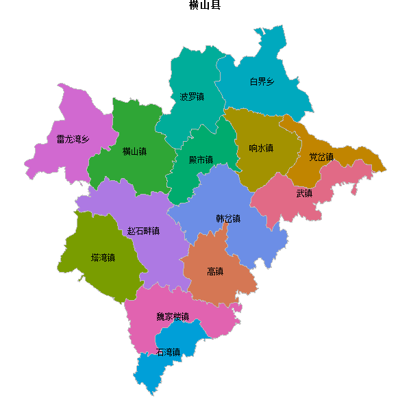 横山县乡镇地图JSON数据火星坐标系(gcj02).json