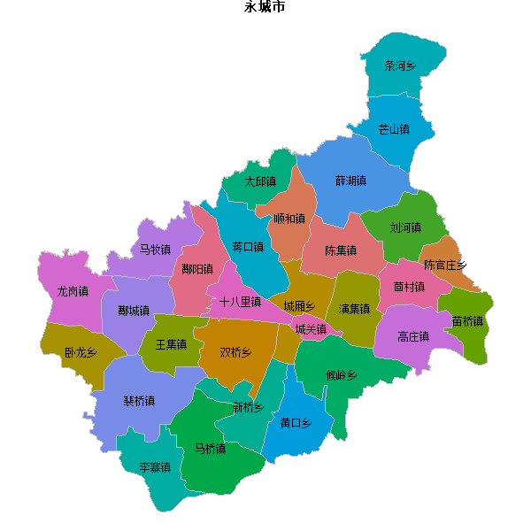 永城市乡镇地图JSON数据火星坐标系(gcj02).json