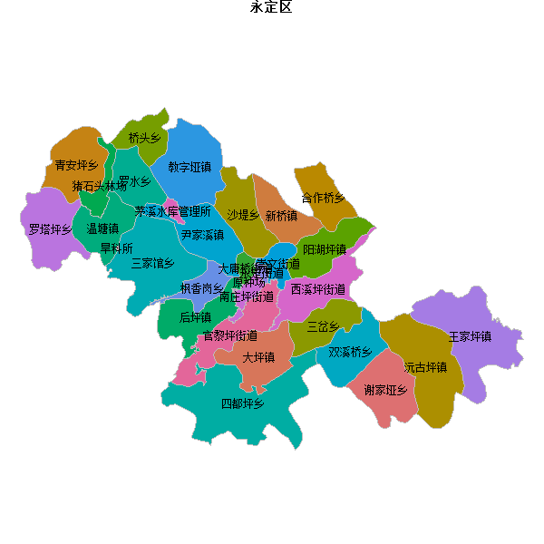 永定区乡镇地图JSON数据火星坐标系(gcj02).json