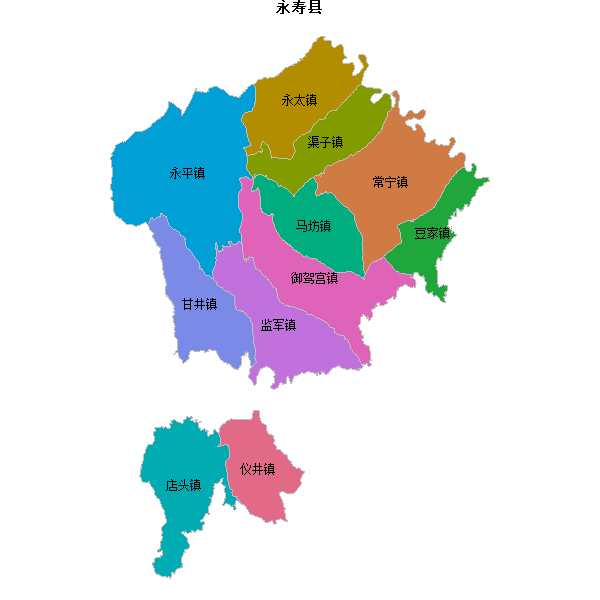 永寿县乡镇地图JSON数据火星坐标系(gcj02).json