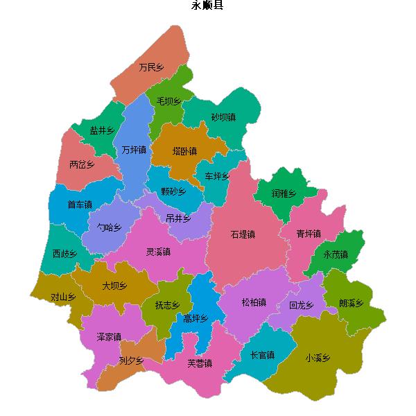 永顺县乡镇地图JSON数据火星坐标系(gcj02).json