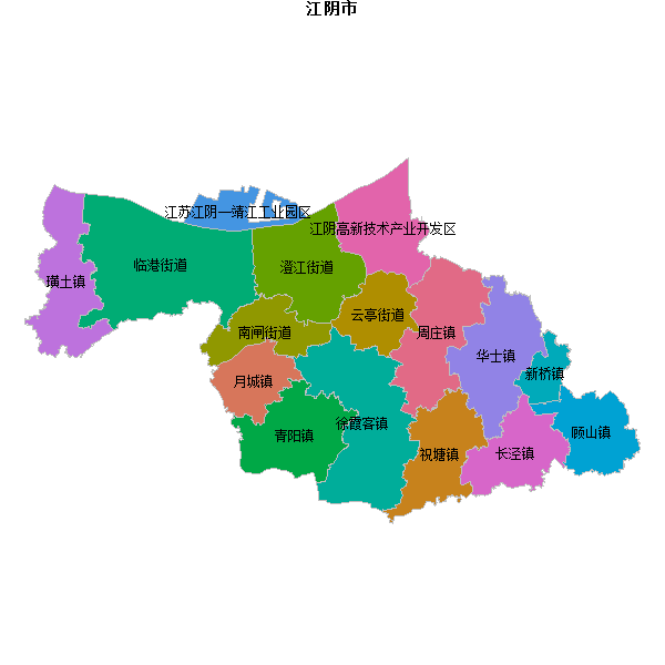 江阴市乡镇地图JSON数据火星坐标系(gcj02).json