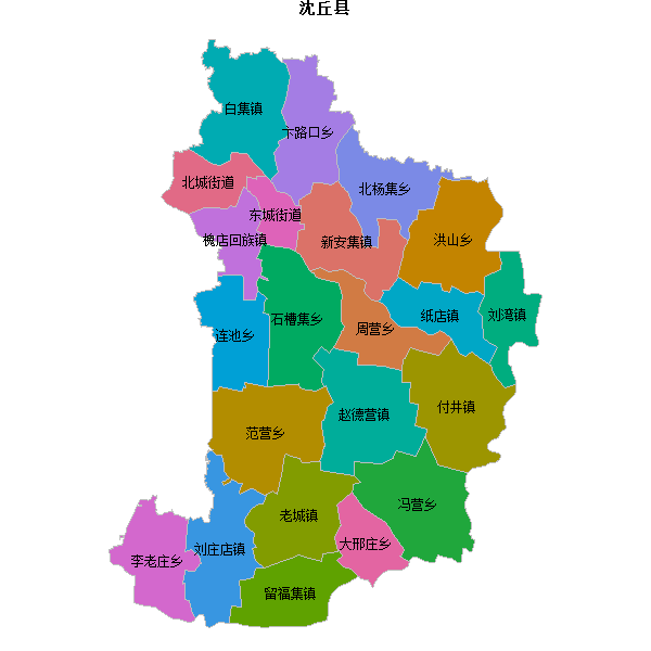 沈丘县乡镇地图JSON数据火星坐标系(gcj02).json