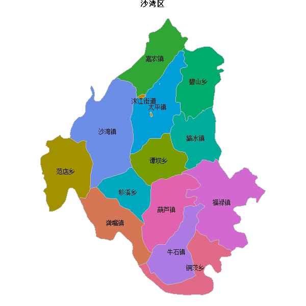 沙湾区乡镇地图JSON数据火星坐标系(gcj02).json
