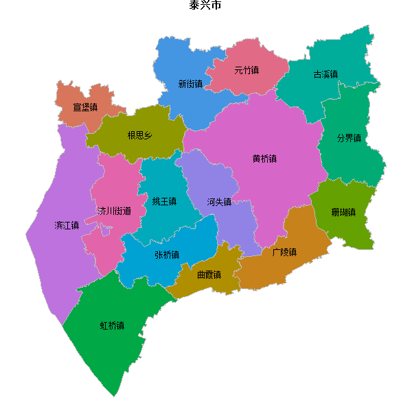 泰兴市乡镇地图JSON数据火星坐标系(gcj02).json