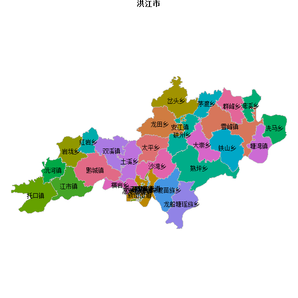 洪江市乡镇地图shp数据火星坐标系(gcj02).shp