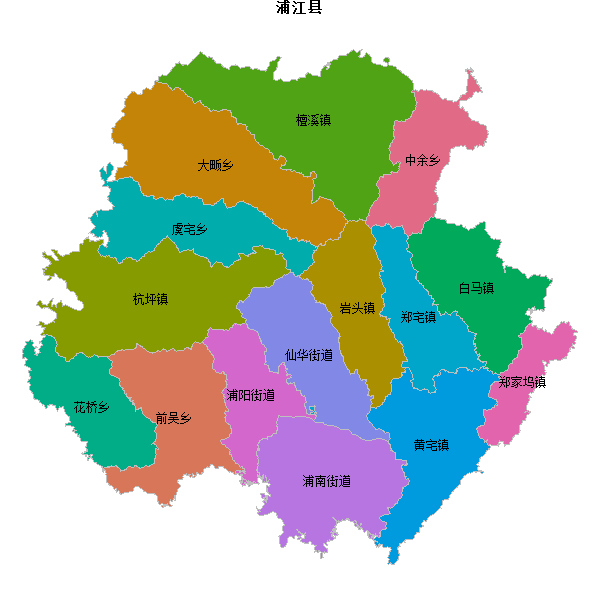 浦江县乡镇地图JSON数据火星坐标系(gcj02).json