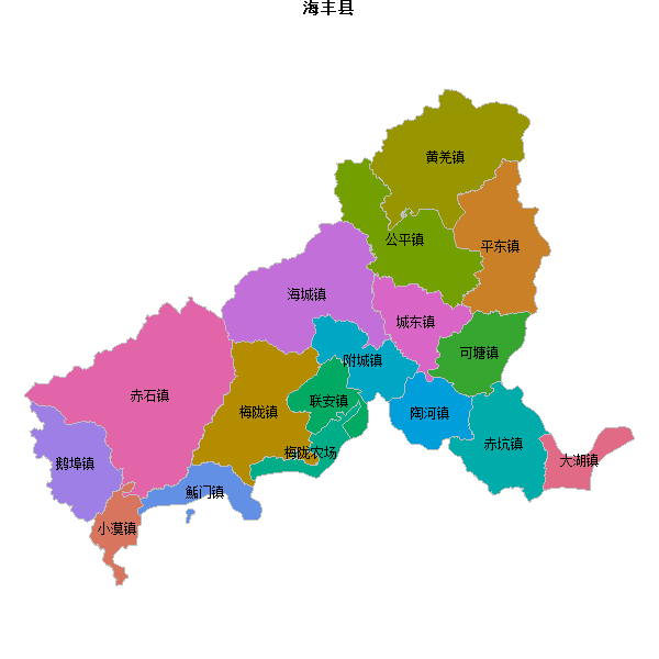 海丰县乡镇地图JSON数据火星坐标系(gcj02).json