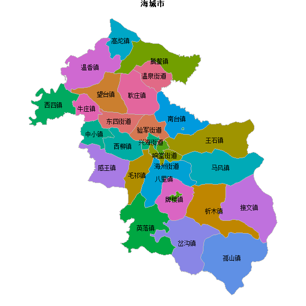 海城市乡镇地图JSON数据火星坐标系(gcj02).json