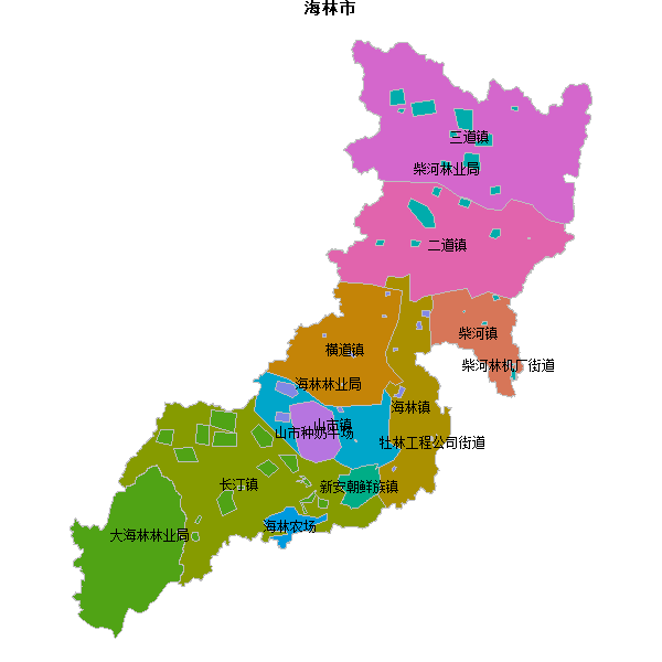 海林市乡镇地图JSON数据火星坐标系(gcj02).json