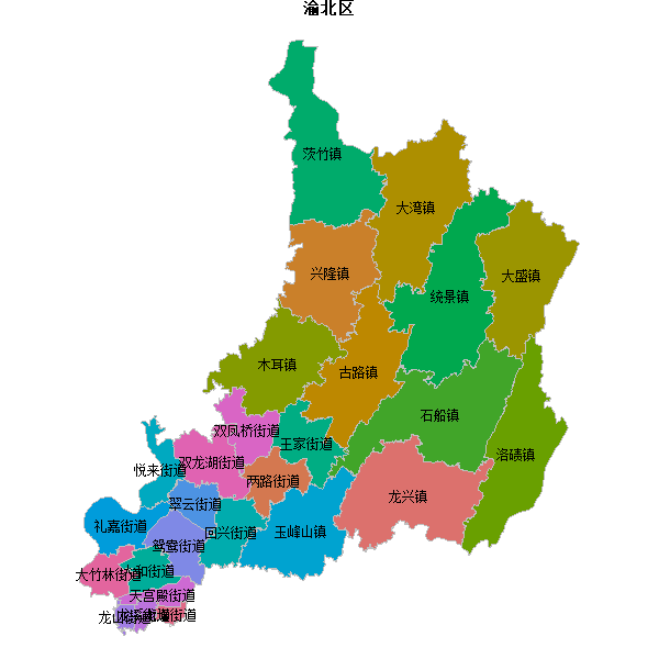 渝北区乡镇地图JSON数据火星坐标系(gcj02).json