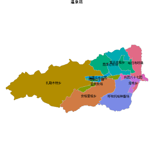 温泉县乡镇地图JSON数据火星坐标系(gcj02).json