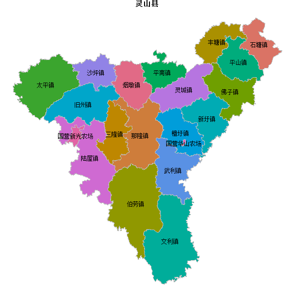 灵山县乡镇地图JSON数据火星坐标系(gcj02).json