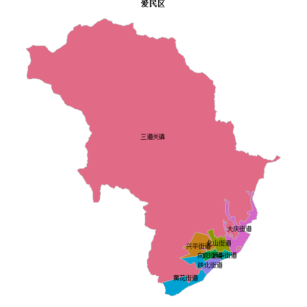 爱民区乡镇地图JSON数据火星坐标系(gcj02).json