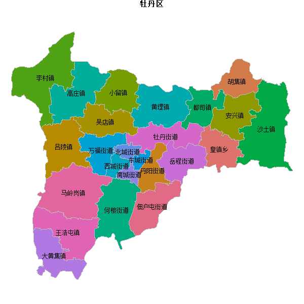 牡丹区乡镇地图JSON数据火星坐标系(gcj02).json