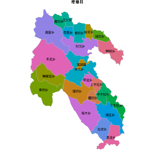理塘县乡镇地图JSON数据火星坐标系(gcj02).json