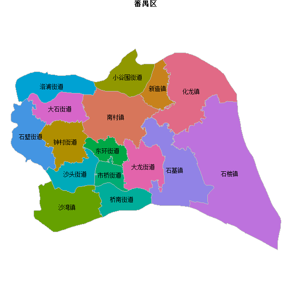 番禺区乡镇地图JSON数据火星坐标系(gcj02).json