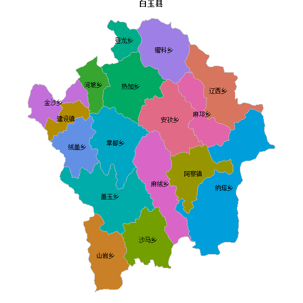 白玉县乡镇地图JSON数据火星坐标系(gcj02).json