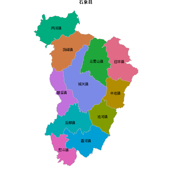 石泉县乡镇地图JSON数据火星坐标系(gcj02).json