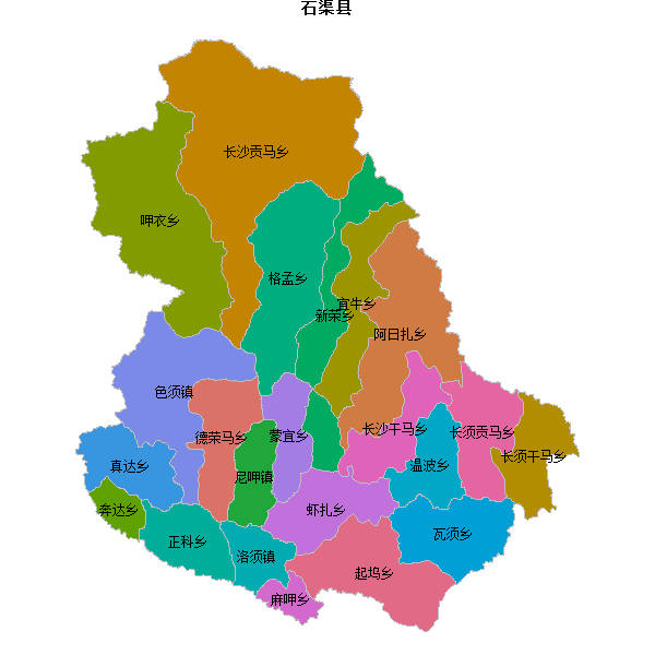石渠县乡镇地图JSON数据火星坐标系(gcj02).json