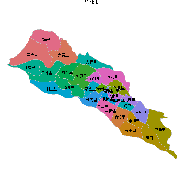 竹北市乡镇地图JSON数据火星坐标系(gcj02).json