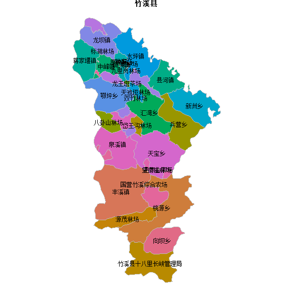 竹溪县乡镇地图JSON数据火星坐标系(gcj02).json