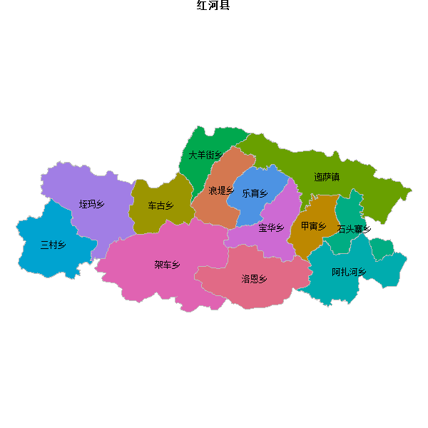 红河县乡镇地图JSON数据火星坐标系(gcj02).json