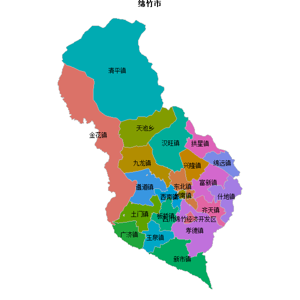 绵竹市乡镇地图JSON数据火星坐标系(gcj02).json