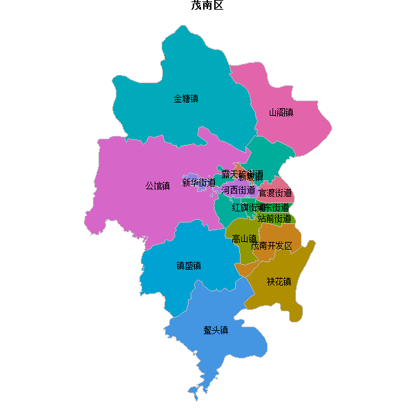 茂南区乡镇地图JSON数据火星坐标系(gcj02).json