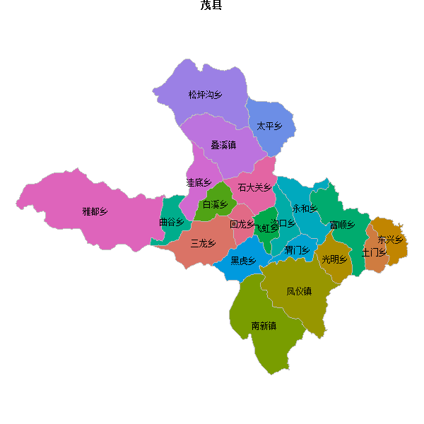 茂县乡镇地图JSON数据火星坐标系(gcj02).json