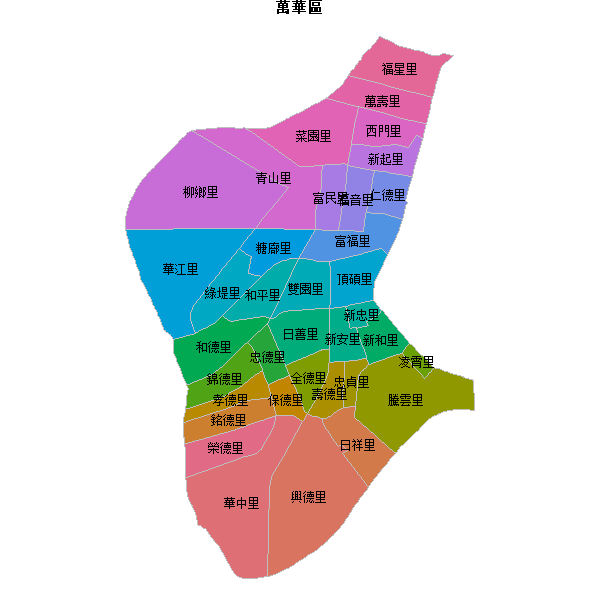 萬華區乡镇地图JSON数据火星坐标系(gcj02).json