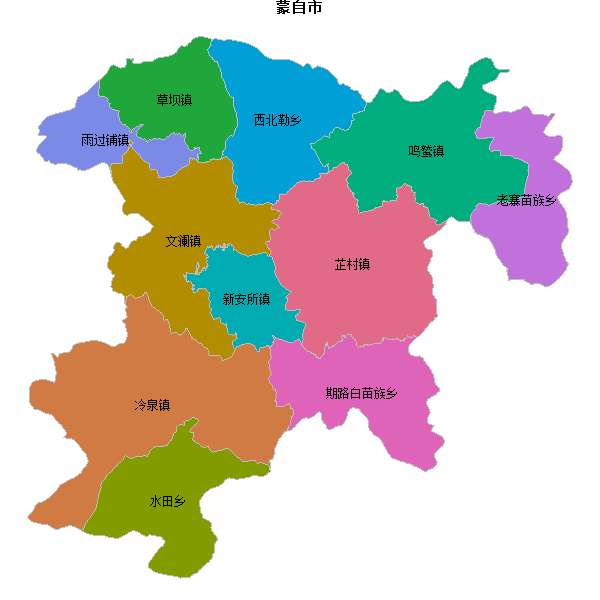 蒙自市乡镇地图JSON数据火星坐标系(gcj02).json