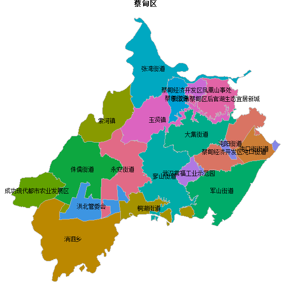 蔡甸区乡镇地图JSON数据火星坐标系(gcj02).json