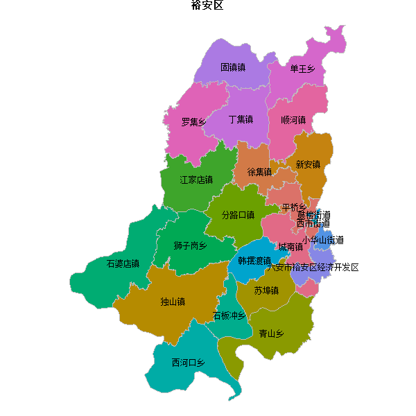 裕安区乡镇地图JSON数据火星坐标系(gcj02).json