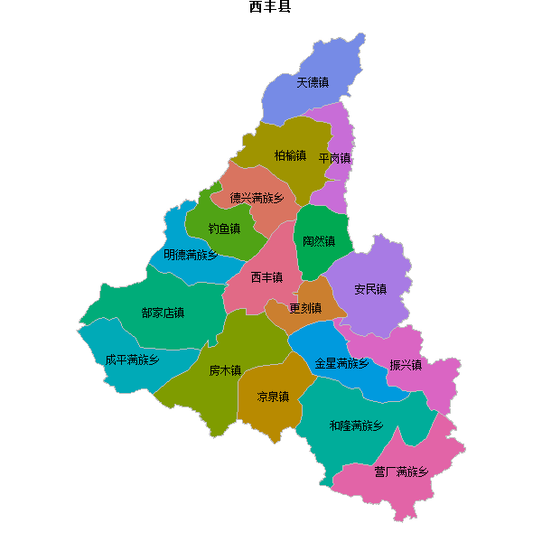西丰县乡镇地图JSON数据火星坐标系(gcj02).json
