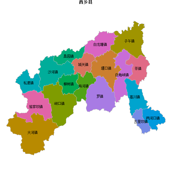 西乡县乡镇地图JSON数据火星坐标系(gcj02).json