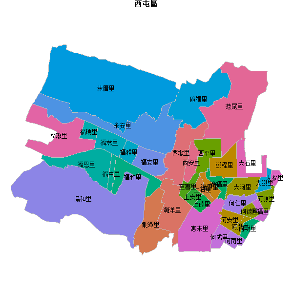西屯區乡镇地图JSON数据火星坐标系(gcj02).json