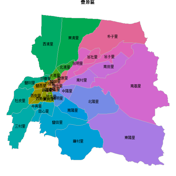 豐原區乡镇地图JSON数据火星坐标系(gcj02).json