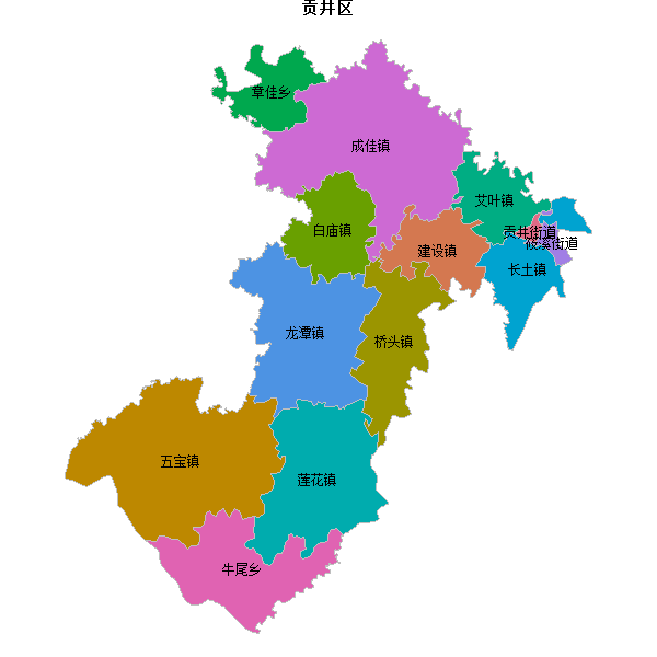 贡井区乡镇地图JSON数据火星坐标系(gcj02).json