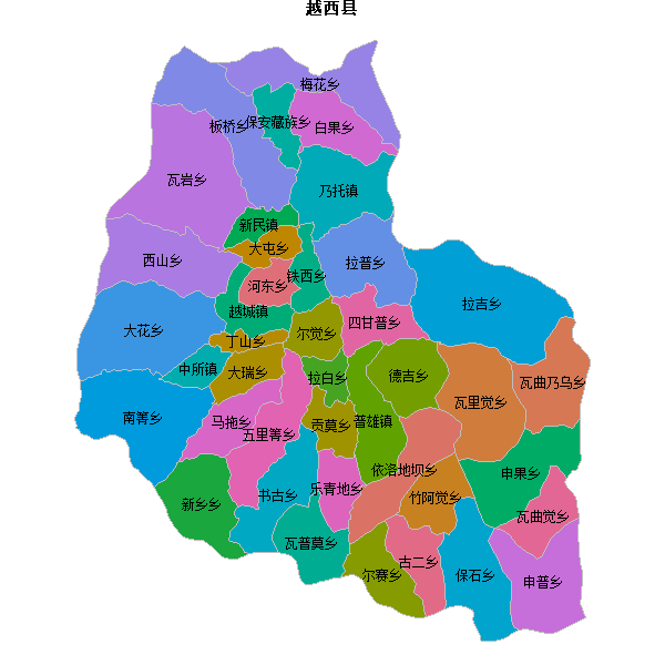 越西县乡镇地图shp数据百度坐标系(bd09).shp
