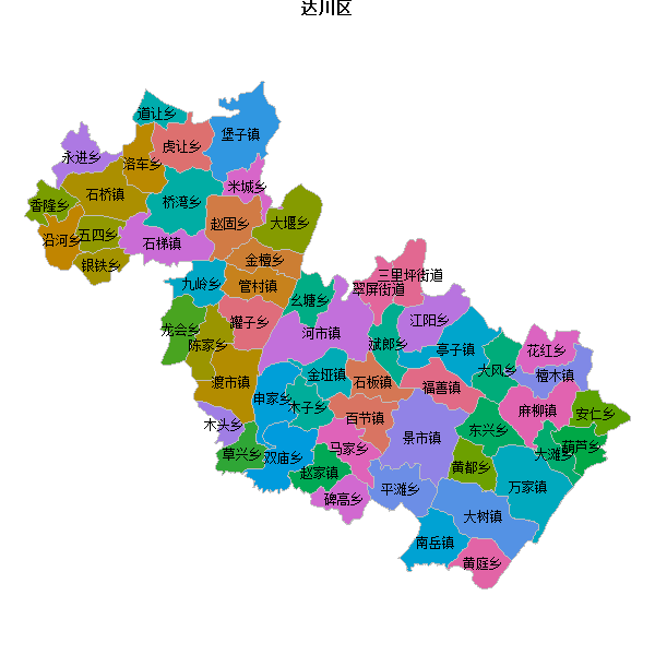 达川区乡镇地图JSON数据火星坐标系(gcj02).json