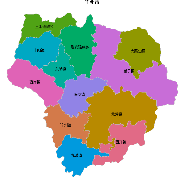 连州市乡镇地图JSON数据火星坐标系(gcj02).json