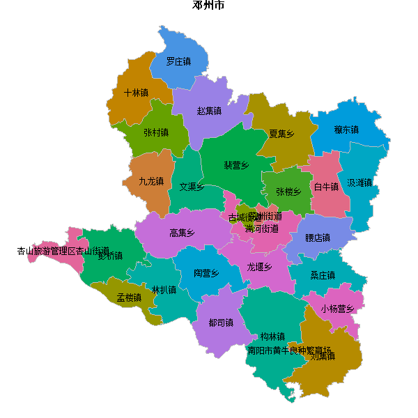 邓州市乡镇地图JSON数据火星坐标系(gcj02).json