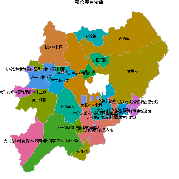 鄂伦春自治旗乡镇地图JSON数据火星坐标系(gcj02).json