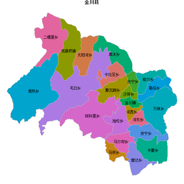 金川县乡镇地图JSON数据火星坐标系(gcj02).json