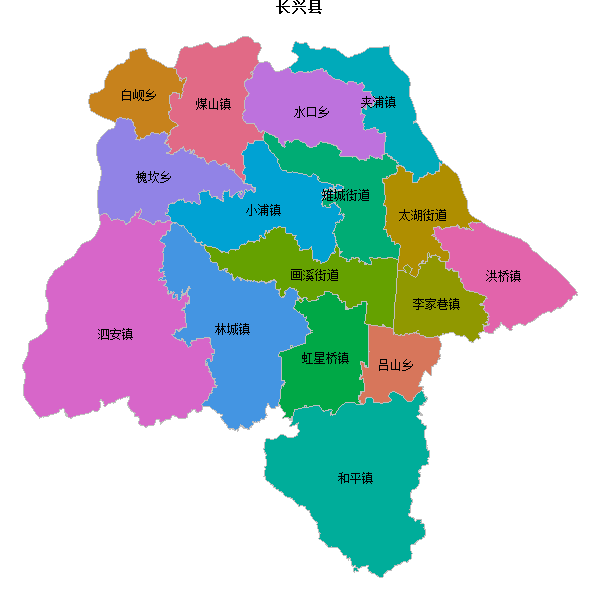 长兴县乡镇地图JSON数据火星坐标系(gcj02).json