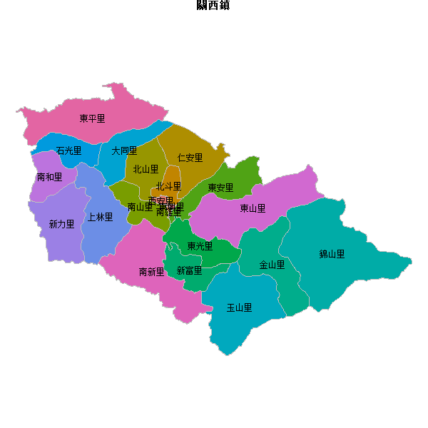 關西鎮乡镇地图JSON数据火星坐标系(gcj02).json